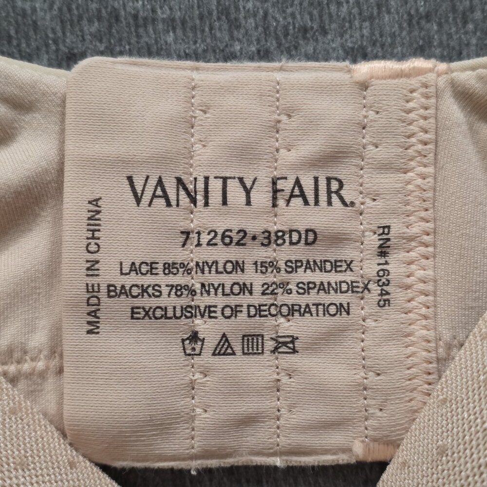 Vanity Fair 38DD Beige Full Figure Bra 71262 Wireless Adjustable Straps Padded - Picture 4 of 11
